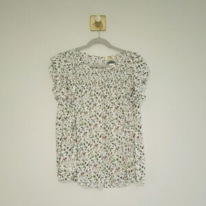 Kori NWT Women Floral Blouse Top Cream Green Ruffled Sleeveless Cottage Coquette